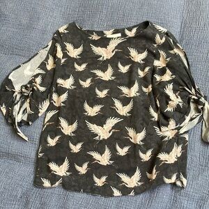Elegant Black and Cream Bird Print Women's Top